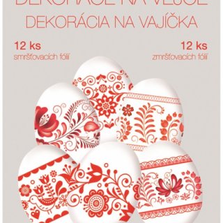 Smršťovací dekorace na vejce, červený motiv 12 ks