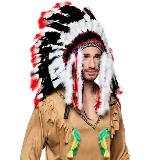 Velká indiánská čelenka Apache - červená barva (zn. BOLAND)