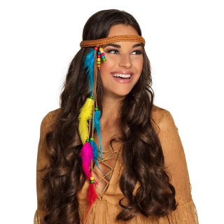 Čelenka pro indiánku / hippie ženu s peříčky a korálky, barevná (zn. BOLAND)