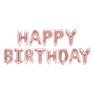 Fóliová girlanda HAPPY BIRTHDAY z balónků, rosegold barva, délka 3.4m (zn. PartyDeco)