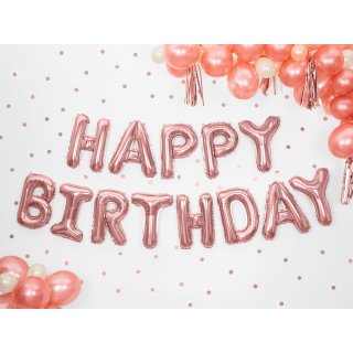 Fóliová girlanda HAPPY BIRTHDAY z balónků, rosegold barva, délka 3.4m (zn. PartyDeco)