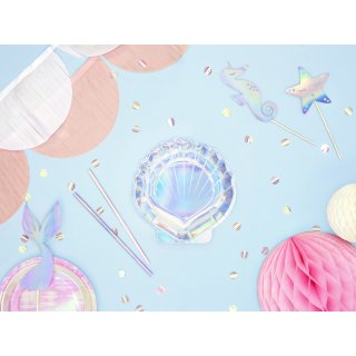 Papírové talířky Mušle Mermaid / Mořský svět, průměr 18.5cm, holografické, set 6ks (zn. PartyDeco)