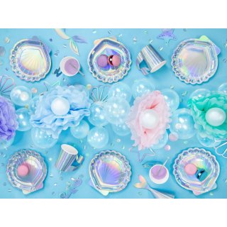 Papírové talířky Mušle Mermaid / Mořský svět, průměr 18.5cm, holografické, set 6ks (zn. PartyDeco)