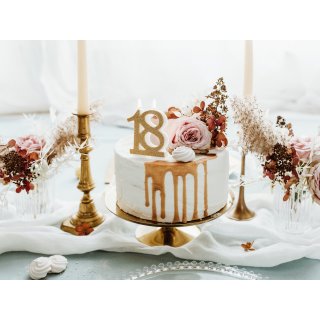 Dortová svíčka pro 18. narozeniny, zlatá glitrovaná barva, velikost 7.5cm (zn. PartyDeco)