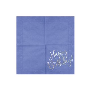 Ubrousky Happy Birthday, modré s metalickým stříbrným nápisem (zn. PartyDeco)