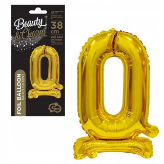Fóliový balónek ČÍSLICE 0, stojací pouze na vzduch - zlatá barva, velikost 38cm (zn. Godan-Beauty&Charm)