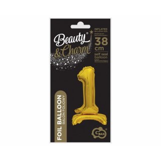 Fóliový balónek ČÍSLICE 1, stojací pouze na vzduch - zlatá barva, velikost 38cm (zn. Godan-Beauty&Charm)