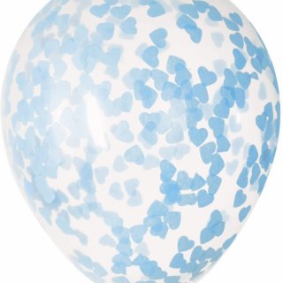 Balónek transparentní 41cm potisk - srdíčka modré konfety, 5ks