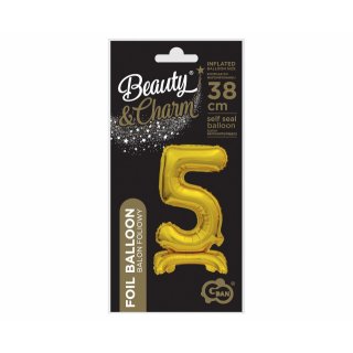 Fóliový balónek ČÍSLICE 5, stojací pouze na vzduch - zlatá barva, velikost 38cm (zn. Godan-Beauty&Charm)