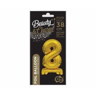 Fóliový balónek ČÍSLICE 8, stojací pouze na vzduch - zlatá barva, velikost 38cm (zn. Godan-Beauty&Charm)