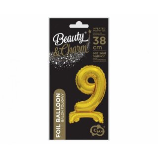 Fóliový balónek ČÍSLICE 9, stojací pouze na vzduch - zlatá barva, velikost 38cm (zn. Godan-Beauty&Charm)