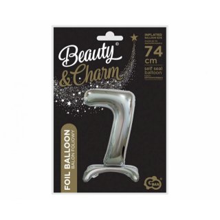 Fóliový balónek ČÍSLICE 7, stojací pouze na vzduch - stříbrná barva, velikost 74cm (zn. Godan-Beauty&Charm)