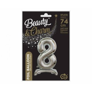 Fóliový balónek ČÍSLICE 8, stojací pouze na vzduch - stříbrná barva, velikost 74cm (zn. Godan-Beauty&Charm)