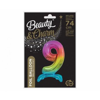 Fóliový balónek ČÍSLICE 9, stojací pouze na vzduch - duhová barva, velikost 74cm (zn. Godan-Beauty&Charm)