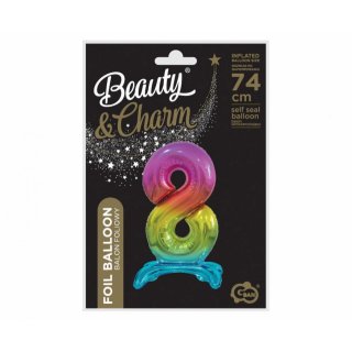 Fóliový balónek ČÍSLICE 8, stojací pouze na vzduch - duhová barva, velikost 74cm (zn. Godan-Beauty&Charm)