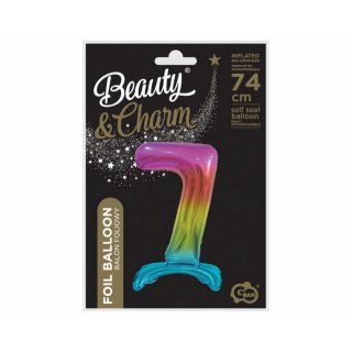 Fóliový balónek ČÍSLICE 7, stojací pouze na vzduch - duhová barva, velikost 74cm (zn. Godan-Beauty&Charm)