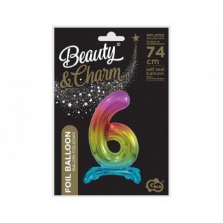 Fóliový balónek ČÍSLICE 6, stojací pouze na vzduch - duhová barva, velikost 74cm (zn. Godan-Beauty&Charm)
