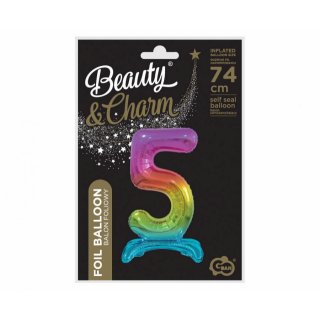 Fóliový balónek ČÍSLICE 5, stojací pouze na vzduch - duhová barva, velikost 74cm (zn. Godan-Beauty&Charm)