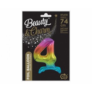Fóliový balónek ČÍSLICE 4, stojací pouze na vzduch - duhová barva, velikost 74cm (zn. Godan-Beauty&Charm)