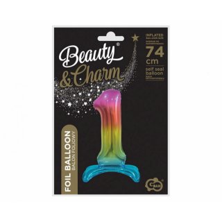 Fóliový balónek ČÍSLICE 1, stojací pouze na vzduch - duhová barva, velikost 74cm (zn. Godan-Beauty&Charm)