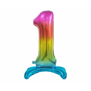 Fóliový balónek ČÍSLICE 1, stojací pouze na vzduch - duhová barva, velikost 74cm (zn. Godan-Beauty&Charm)