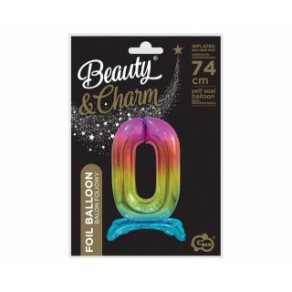 Fóliový balónek ČÍSLICE 0, stojací pouze na vzduch - duhová barva, velikost 74cm (zn. Godan-Beauty&Charm)