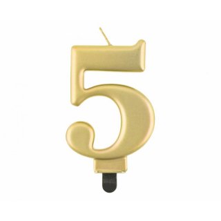 Svíčka dortová číslo 5 zlaté metalické, 8cm