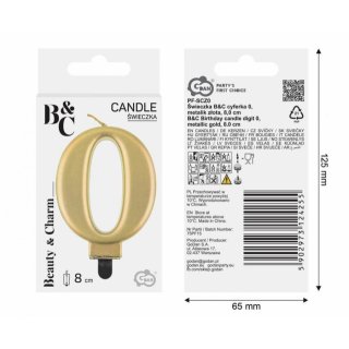 Svíčka na dort, ČÍSLICE 0, zlatá metalická barva - velikost 8cm (zn. Godan-kolekce Beauty&Charm)