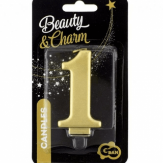 Svíčka na dort, ČÍSLICE 1, zlatá metalická barva - velikost 8cm (zn. Godan-kolekce Beauty&Charm)
