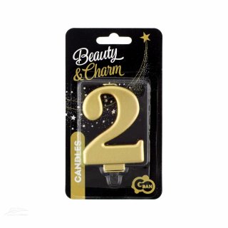 Svíčka na dort, ČÍSLICE 2, zlatá metalická barva - velikost 8cm (zn. Godan-kolekce Beauty&Charm)