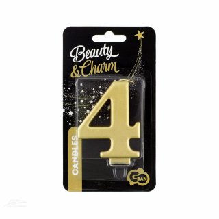 Svíčka na dort, ČÍSLICE 4, zlatá metalická barva - velikost 8cm (zn. Godan-kolekce Beauty&Charm)