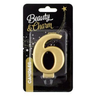 Svíčka na dort, ČÍSLICE 6, zlatá metalická barva - velikost 8cm (zn. Godan-kolekce Beauty&Charm)