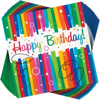 Ubrousky Happy Birthday - barevné, rozměr 33x33cm, set 20ks (zn. UNIQUE)