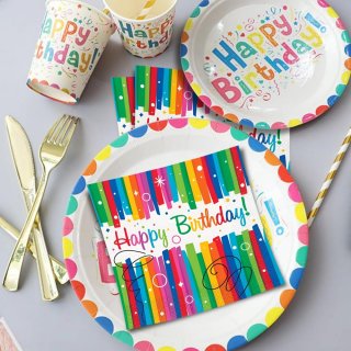 Ubrousky Happy Birthday - barevné, rozměr 33x33cm, set 20ks (zn. UNIQUE)