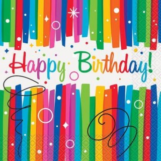Ubrousky Happy Birthday - barevné, rozměr 33x33cm, set 20ks (zn. UNIQUE)