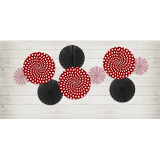 Dekorační rozety, červeno-černé barvy, set 3ks (zn. PartyDeco)