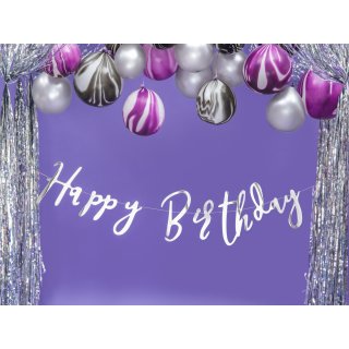 Závěsný banner Happy Birthday, papírový, stříbrná barva - 16.5x62cm (zn. PartyDeco)