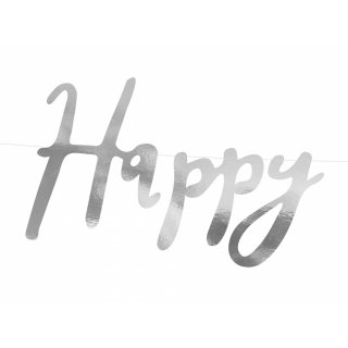 Závěsný banner Happy Birthday, papírový, stříbrná barva - 16.5x62cm (zn. PartyDeco)