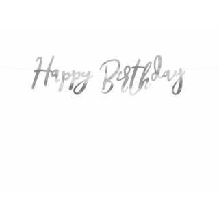 Závěsný banner Happy Birthday, papírový, stříbrná barva - 16.5x62cm (zn. PartyDeco)