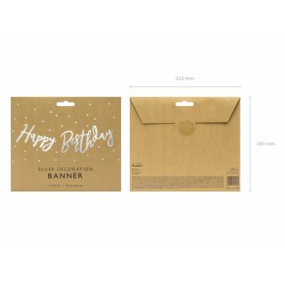 Závěsný banner Happy Birthday, papírový, stříbrná barva - 16.5x62cm (zn. PartyDeco)
