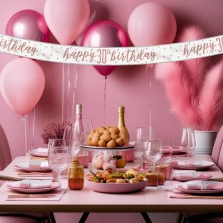 Závěsný banner Happy Birthday 30. narozeniny, metalický, délka 274cm (zn. UNIQUE)