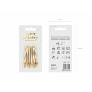 Narozeninové svíčky úzké, délka 6cm, zlatá barva - set 6ks (zn. PartyDeco)