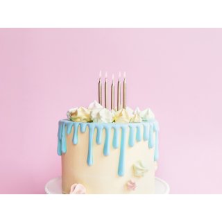 Narozeninové svíčky úzké, délka 6cm, zlatá barva - set 6ks (zn. PartyDeco)