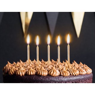 Narozeninové svíčky úzké, délka 6cm, zlatá barva - set 6ks (zn. PartyDeco)