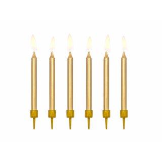 Narozeninové svíčky úzké, délka 6cm, zlatá barva - set 6ks (zn. PartyDeco)