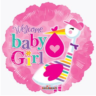 Kruh - Čáp BABY GIRL 46cm fóliový balónek
