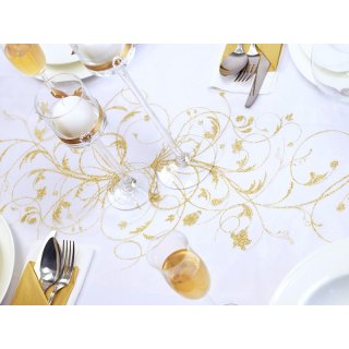 Organza, krémová se zlatým potiskem, 0.36/9m (zn. PartyDeco)