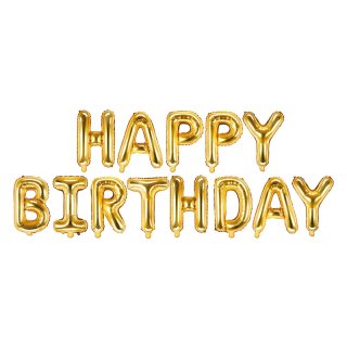 Fóliové balónky, nápis "Happy birthday", zlatý (zn. PartyDeco)
