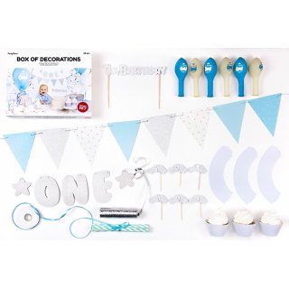 Party set - první narozeniny, kluk, modro - stříbrný (zn. PartyDeco)