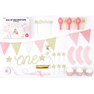 Party set - první narozeniny,  holka, zlatý (zn. PartyDeco)